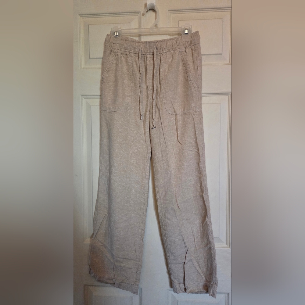 Gap Light Beige Drawstring Linen Pull-On Pants XS
